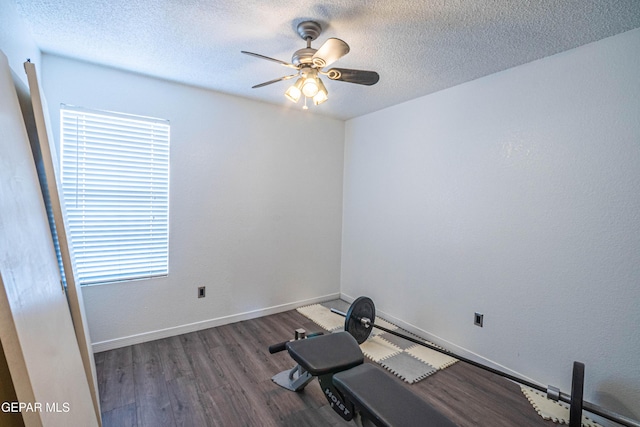 7573 Le Conte Dr Unit A, El Paso, TX 79912 - workout area featuring ceiling fan, wood finished floors, a textured ceiling, and baseboards
