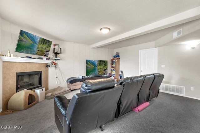 7101 Mesquite Tree Ln, El Paso, TX 79934 - carpeted living room featuring a tiled fireplace