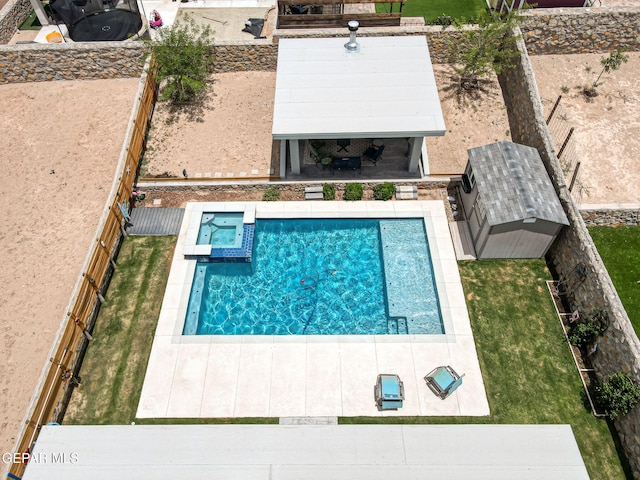 12749 Iron Falls Dr, Horizon City, TX 79928 - view of pool with a pool with connected hot tub, a gazebo, and a patio area