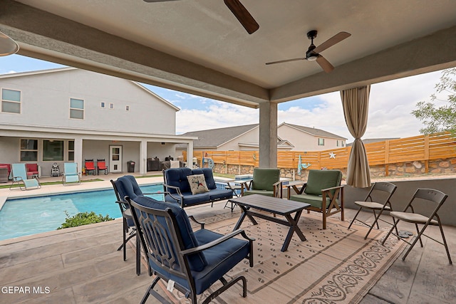 12749 Iron Falls Dr, Horizon City, TX 79928 - view of patio / terrace with outdoor lounge area and a ceiling fan