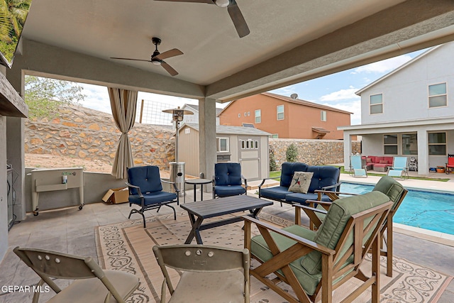 12749 Iron Falls Dr, Horizon City, TX 79928 - view of patio featuring an outdoor living space and ceiling fan