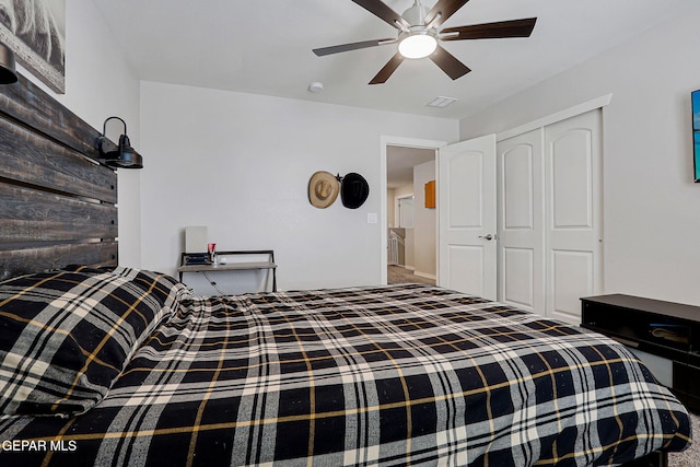 12749 Iron Falls Dr, Horizon City, TX 79928 - carpeted bedroom featuring a closet and ceiling fan