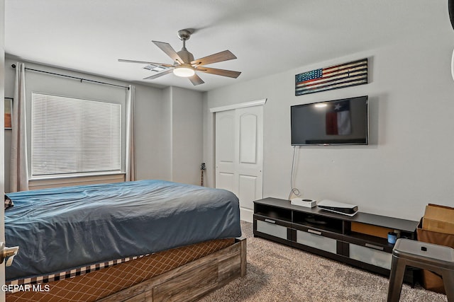 12749 Iron Falls Dr, Horizon City, TX 79928 - bedroom featuring carpet flooring, a closet, and ceiling fan