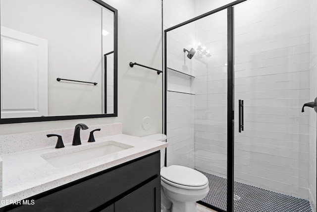 13351 Jeff Winton Dr, El Paso, TX 79928 - full bathroom featuring toilet, vanity, and a stall shower