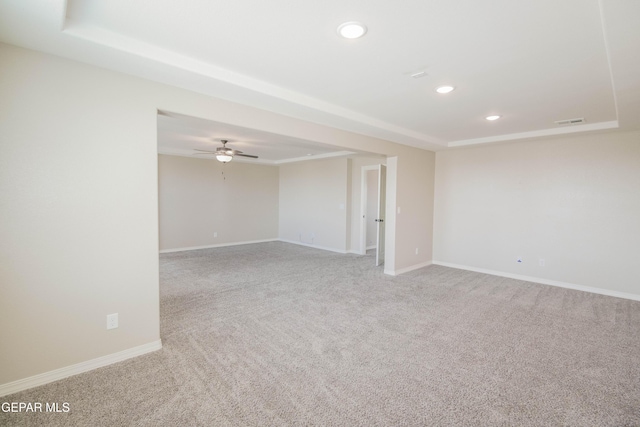 14737 Tierra Escape Ave, El Paso, TX 79938 - carpeted empty room with recessed lighting, ceiling fan, and a tray ceiling