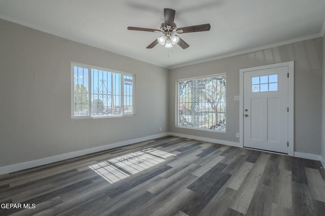 3427 Hamilton Ave, El Paso, TX 79930 - entrance foyer with baseboards, wood finished floors, a ceiling fan, and crown molding