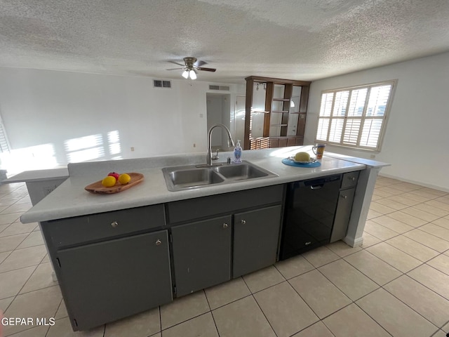 3208 Lampliter Pl, El Paso, TX 79925 - kitchen with a sink, dishwasher, ceiling fan, a textured ceiling, and light tile patterned floors