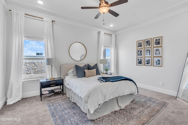 13107 Kington Ave, El Paso, TX 79928 - carpeted bedroom featuring multiple windows, baseboards, recessed lighting, and ceiling fan
