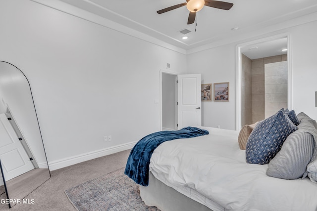 13107 Kington Ave, El Paso, TX 79928 - bedroom with carpet flooring, baseboards, ceiling fan, connected bathroom, and recessed lighting