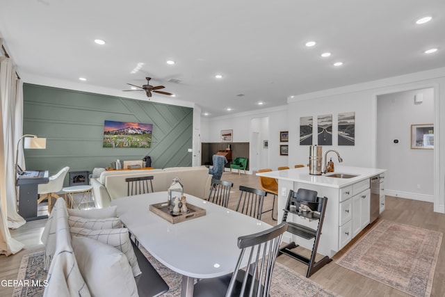 13107 Kington Ave, El Paso, TX 79928 - dining area featuring ceiling fan, baseboards, light wood-style floors, and recessed lighting