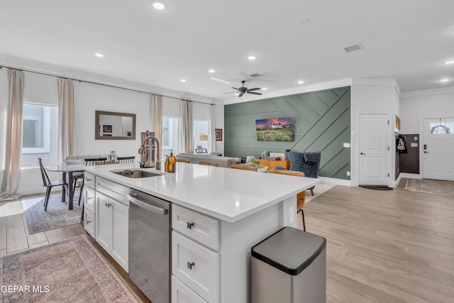 13107 Kington Ave, El Paso, TX 79928 - kitchen with dishwasher, a sink, a ceiling fan, open floor plan, and recessed lighting