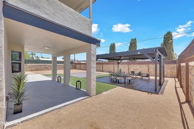 11316 Menlo Ave, El Paso, TX 79936 - fenced backyard featuring an outdoor living space and a patio