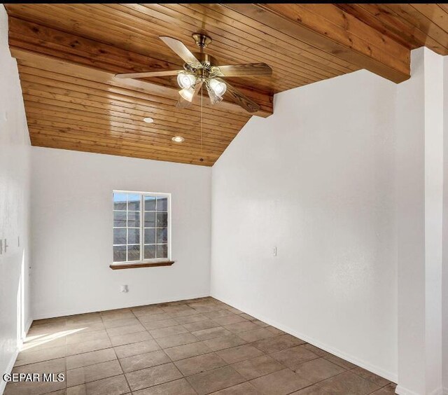1117 Zuni Pl, El Paso, TX 79925 - empty room with wooden ceiling, ceiling fan, tile patterned flooring, recessed lighting, and baseboards