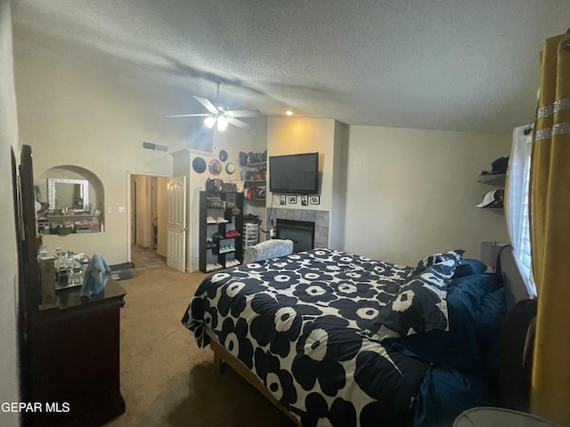 1360 Luz Carpio Way, El Paso, TX 79936 - bedroom with carpet flooring, vaulted ceiling, a textured ceiling, and ceiling fan