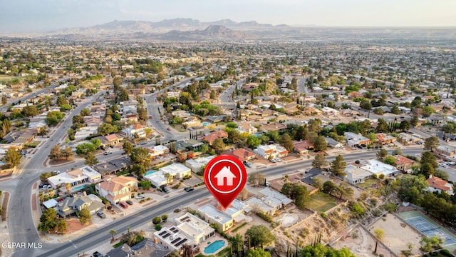 1433 Belvidere St, El Paso, TX 79912 - aerial overview of property's location featuring a mountain backdrop and nearby suburban area