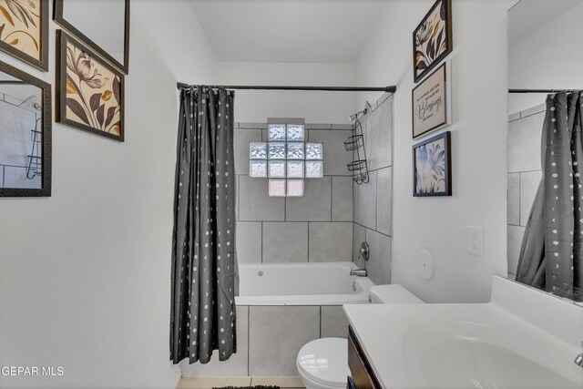 14250 Charles Pollock Ave, El Paso, TX 79938 - full bath with shower / bath combination with curtain, toilet, and vanity