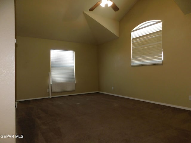 11233 Red Barrel Pl, El Paso, TX 79934 - carpeted spare room with ceiling fan, vaulted ceiling, and baseboards