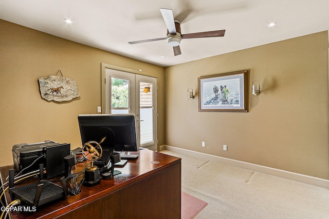 5744 Mira Grande Dr, El Paso, TX 79912 - carpeted home office featuring ceiling fan and baseboards