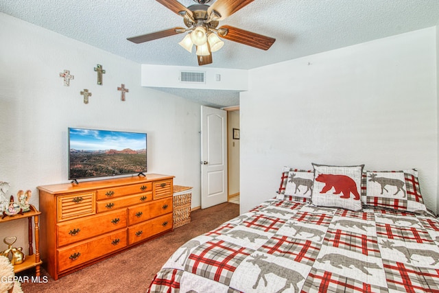 1809 Garden Gate Way, El Paso, TX 79936 - bedroom featuring a textured ceiling, carpet flooring, and ceiling fan