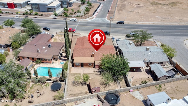 10749 Rushing Rd, El Paso, TX 79924 - aerial perspective of suburban area with a pool