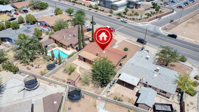 10749 Rushing Rd, El Paso, TX 79924 - aerial perspective of suburban area with a pool area