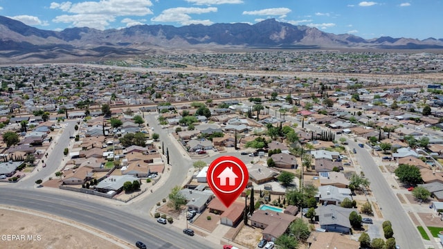 10749 Rushing Rd, El Paso, TX 79924 - aerial perspective of suburban area featuring mountains