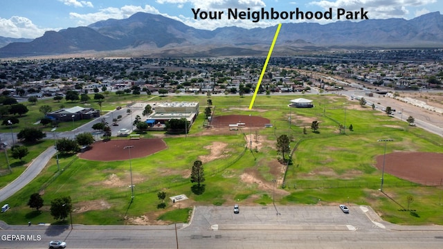 10749 Rushing Rd, El Paso, TX 79924 - aerial perspective of suburban area featuring a mountainous background