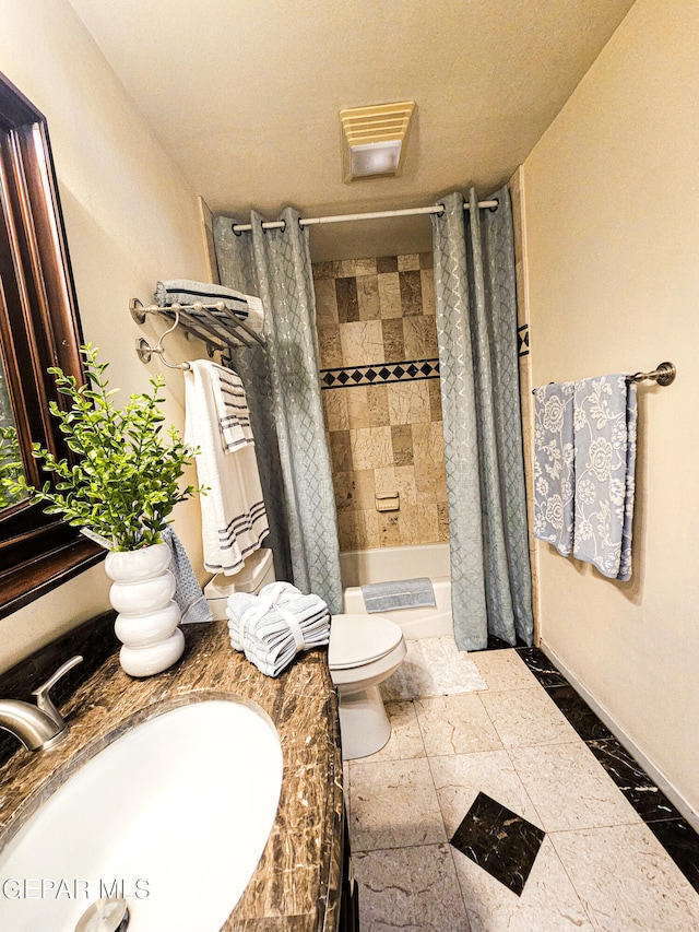 8820 Dirk Ct, El Paso, TX 79925 - bathroom featuring shower / tub combo with curtain and vanity