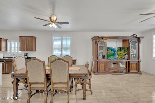 2201 Morning Mist Pl, El Paso, TX 79938 - dining room featuring a ceiling fan, plenty of natural light, and light tile patterned floors