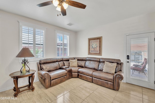 2201 Morning Mist Pl, El Paso, TX 79938 - living area with ceiling fan and light tile patterned floors