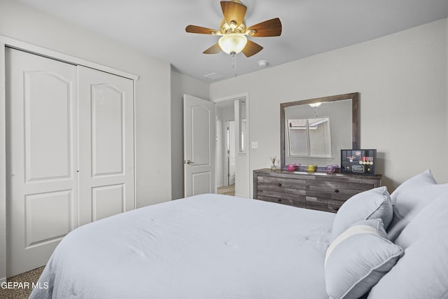 7237 Dust Storm Ln, El Paso, TX 79934 - bedroom with a closet, ceiling fan, and carpet