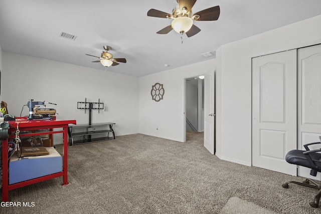 7237 Dust Storm Ln, El Paso, TX 79934 - rec room featuring carpet flooring, a ceiling fan, and baseboards