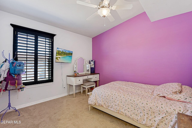 14701 Tim Hardaway, El Paso, TX 79938 - bedroom with carpet floors, baseboards, a ceiling fan, and lofted ceiling