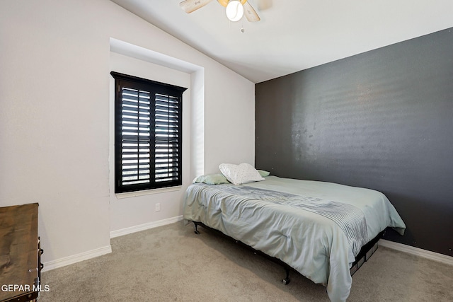 14701 Tim Hardaway, El Paso, TX 79938 - bedroom featuring carpet, lofted ceiling, baseboards, and ceiling fan