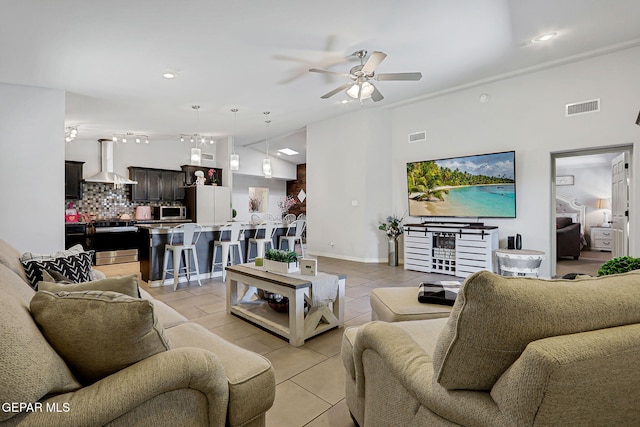 14701 Tim Hardaway, El Paso, TX 79938 - living area with a ceiling fan, light tile patterned floors, recessed lighting, and baseboards