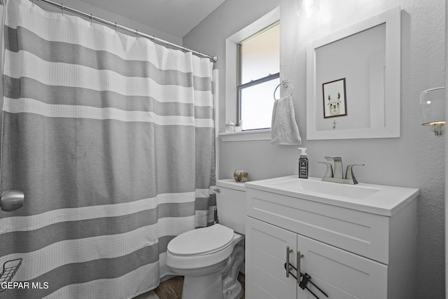 14236 Rattler Point Dr, El Paso, TX 79938 - full bathroom with toilet, vanity, and wood finished floors