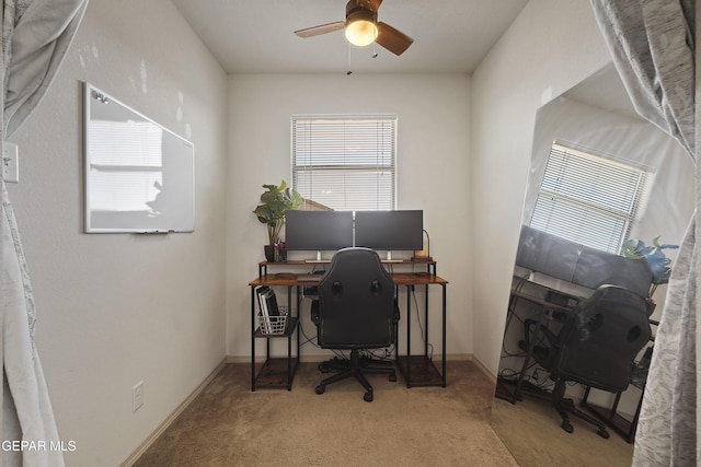 14236 Rattler Point Dr, El Paso, TX 79938 - office featuring carpet, a ceiling fan, and baseboards