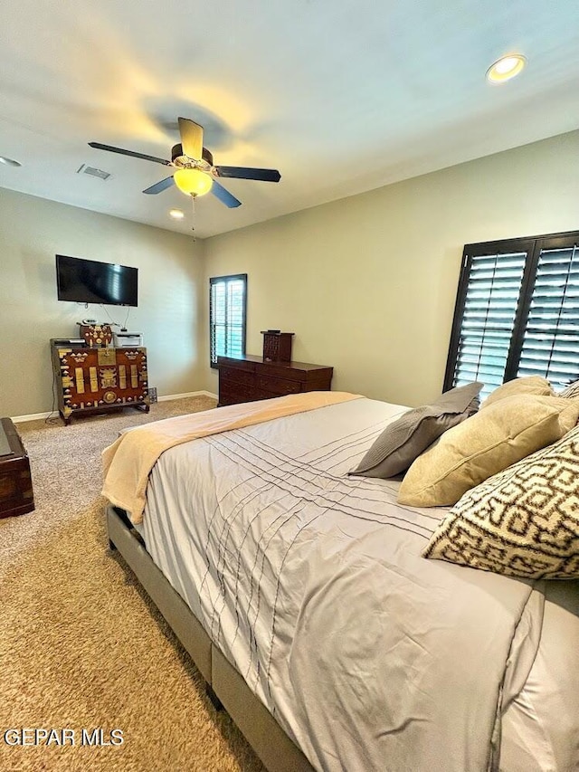 12217 Chapel Hill Rd, El Paso, TX 79928 - bedroom featuring carpet, ceiling fan, and recessed lighting