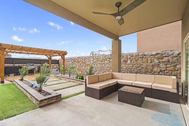 2305 Enchanted Quail, El Paso, TX 79911 - view of patio / terrace with an outdoor living space, a pergola, and a ceiling fan