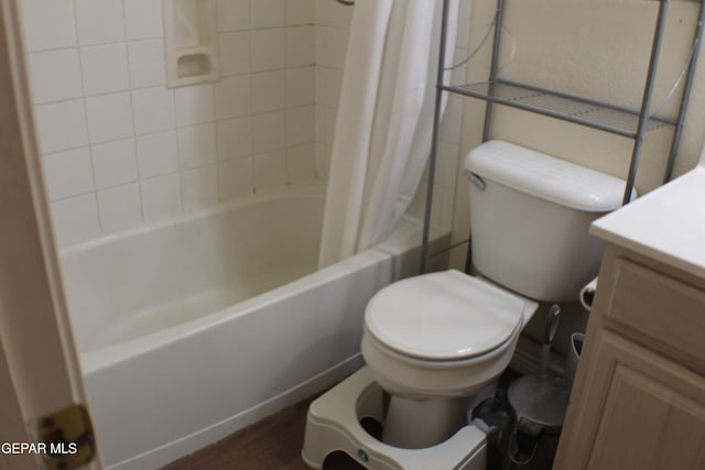 1429 Jettie Ray Way, El Paso, TX 79936 - bathroom with toilet, shower / bath combo, vanity, and wood finished floors