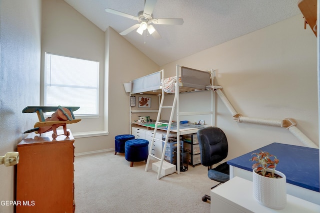 13261 Walker Post Ave, El Paso, TX 79928 - bedroom featuring a desk, carpet, vaulted ceiling, and ceiling fan