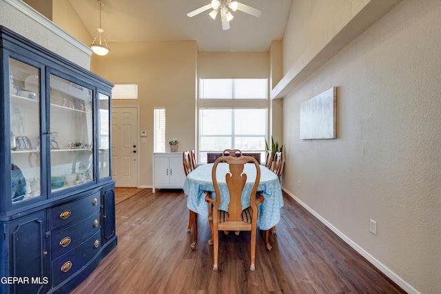 13261 Walker Post Ave, El Paso, TX 79928 - dining room featuring ceiling fan, wood finished floors, and a textured wall
