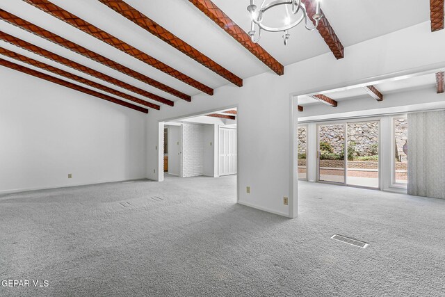 408 Spring Hill Cir, El Paso, TX 79912 - unfurnished living room featuring beamed ceiling and carpet