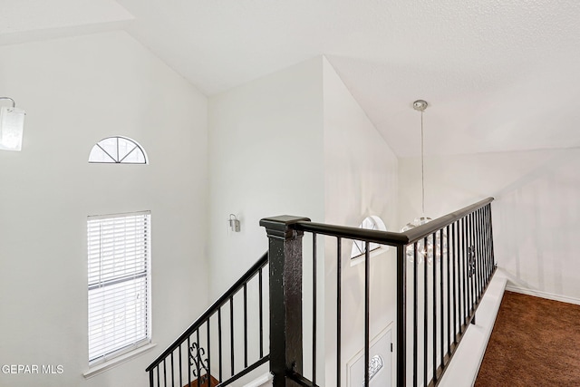 11364 Crater Lake Ave, El Paso, TX 79936 - staircase with carpet flooring, plenty of natural light, and high vaulted ceiling