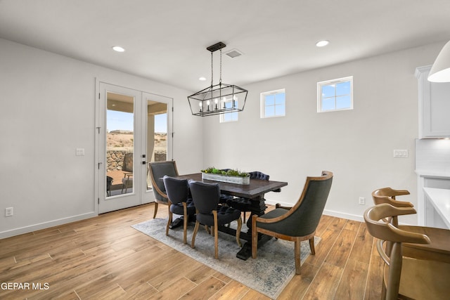 905 Bilton Pl, El Paso, TX 79928 - dining room featuring light wood finished floors, recessed lighting, a chandelier, and french doors
