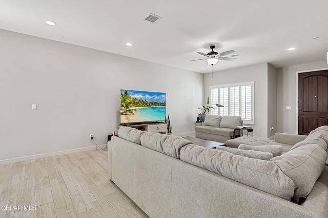 12820 Monmouth Ave, El Paso, TX 79928 - living room featuring light wood finished floors, a ceiling fan, and recessed lighting