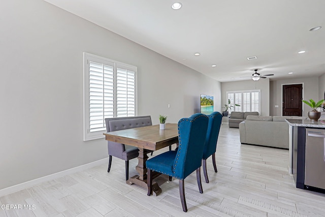12820 Monmouth Ave, El Paso, TX 79928 - dining room featuring recessed lighting, a ceiling fan, and light wood-type flooring