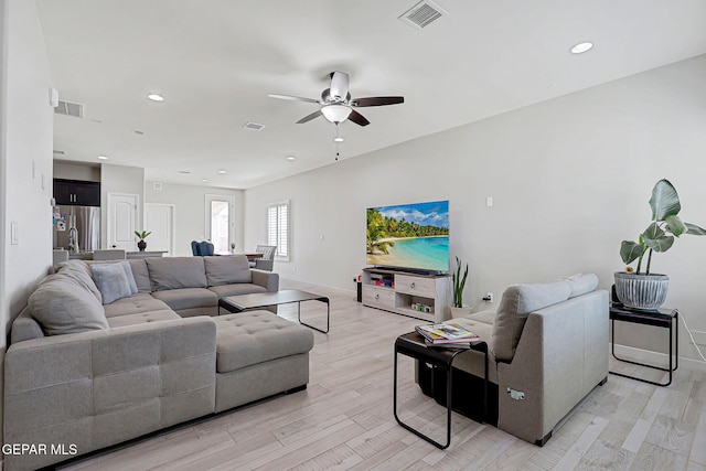 12820 Monmouth Ave, El Paso, TX 79928 - living room with a ceiling fan, light wood finished floors, and recessed lighting