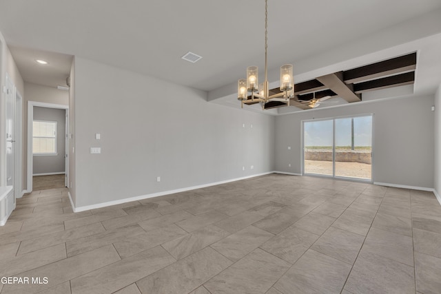 14772 John Mcneely Ave, El Paso, TX 79938 - unfurnished room featuring a chandelier, beamed ceiling, recessed lighting, and coffered ceiling