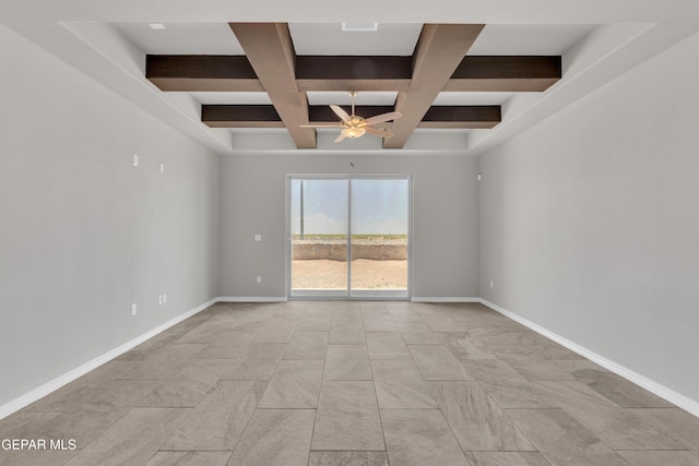 14772 John Mcneely Ave, El Paso, TX 79938 - spare room featuring coffered ceiling, a ceiling fan, and beamed ceiling